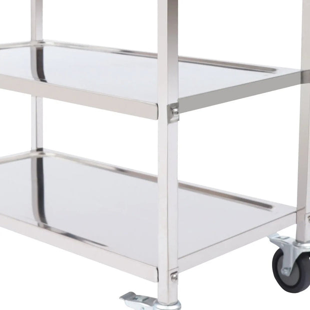 Serveerwagen - Trolley keuken op wieltjes - Keukentrolley - Roestvrijstaal - 75 cm - Zilver