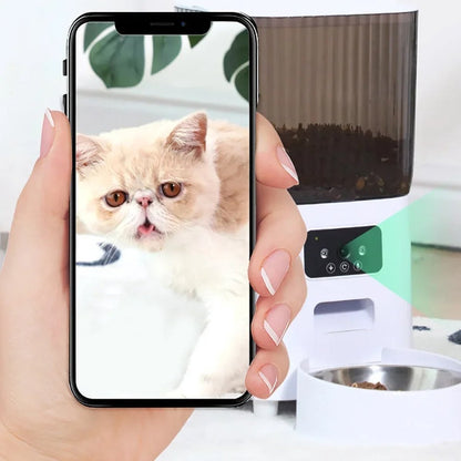 Voerbak Kat V8 - Automatische Kattenvoerbak - 5 Liter - APP Video-Voice Control - Camera - Wifi - Sensor - Compact 20*33*33cm - Wit