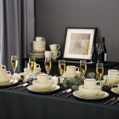 Luxe Serviesset – 32 Delig – 8 Persoons – Keramiek - Bordenset – Dinnerplaten – Dessertborden - Kommen - Mokken - Schaaltjes - Beige