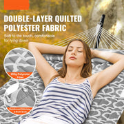 Dubbele Hangmat - Draagvermogen van 218 kg - met Stalen Standaard van 3,5 meter - T-vormige Standaard - Draagbare Draagtas en Kussen - Buitenhangmat - 1,4 x 1,9 m - Grijs en Wit Patroon