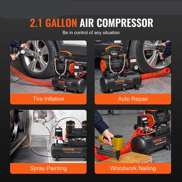 Luchtcompressor - Stille Luchtcompressor - 900W - 70Db - 2800RPM - Luchtblazer - Bandenpomp - Olievrij