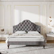 Gestoffeerd bed 90*200 - met lattenbodem en hoofdeinde- Gestoffeerd bed met in hoogte verstelbaar hoofdeinde - Jeugdbed, eenpersoonsbed - Houten lattenbodem, eenvoudige montage - Fluweel - Grijs