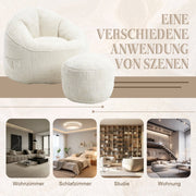 Zitzak met Voetensteun - Stoel met Hoge Druk Schuimvulling - Ergonomisch Ontwerp - Chenille Stof - 89x88x76 cm - Beige