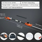 Heggenschaar Telescopisch - Krachtige 20V Accu met Snellader - 46cm Stalen Blad - Tot 240cm Bereik - 16mm Takken - Verstelbare Hoek - Lichtgewicht