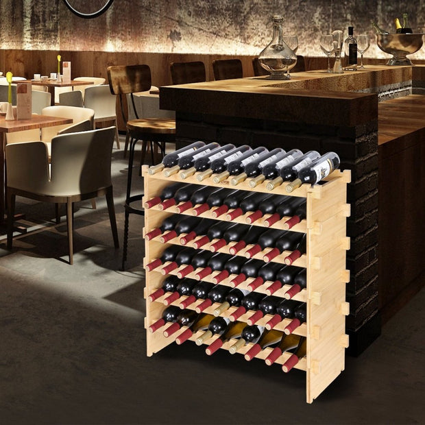 Wijnrek - Bamboe Flessenrek met 8 Compartimenten - 72 flessen - Stapelbaar Vintage Wijn Metalen Rek - Flessenrek - voor Kelder Bar Opslagruimte