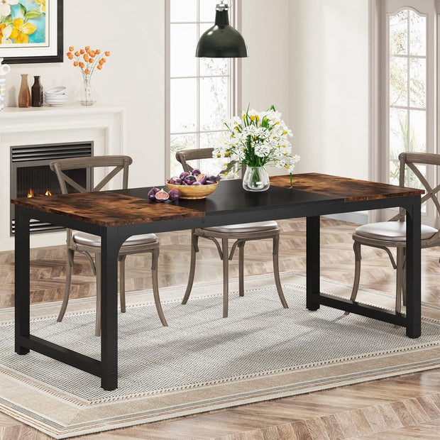 Keukentafel - Eettafel - 160 x 80 x 75 cm - Eetkamertafel voor 6-8 Personen - met Stevige Metalen Poten - Industrieel Design - Vintage - Rustiek Bruin