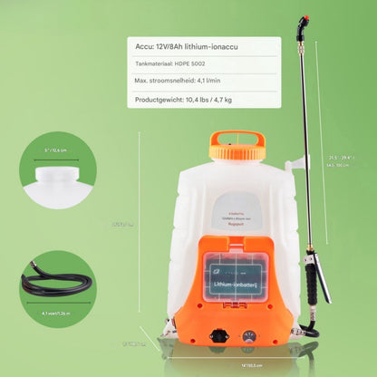 Tuinsproeier Rugspuit - Buitenrugspuit - voor Onkruidbestrijding en Reiniging - Verstelbare druk - 4 Gallon Tank - Wit & Oranje