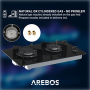 Gaskookplaat 2 Pits - Glaskeramisch - Incl. Pannenrek & Ontstekings Zekering - Autarkic -  Geschikt voor aardgas of propaangas - Gasfornuis Gaskookplaat