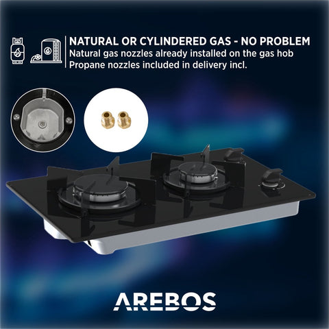 Gaskookplaat 2 Pits - Glaskeramisch - Incl. Pannenrek & Ontstekings Zekering - Autarkic -  Geschikt voor aardgas of propaangas - Gasfornuis Gaskookplaat