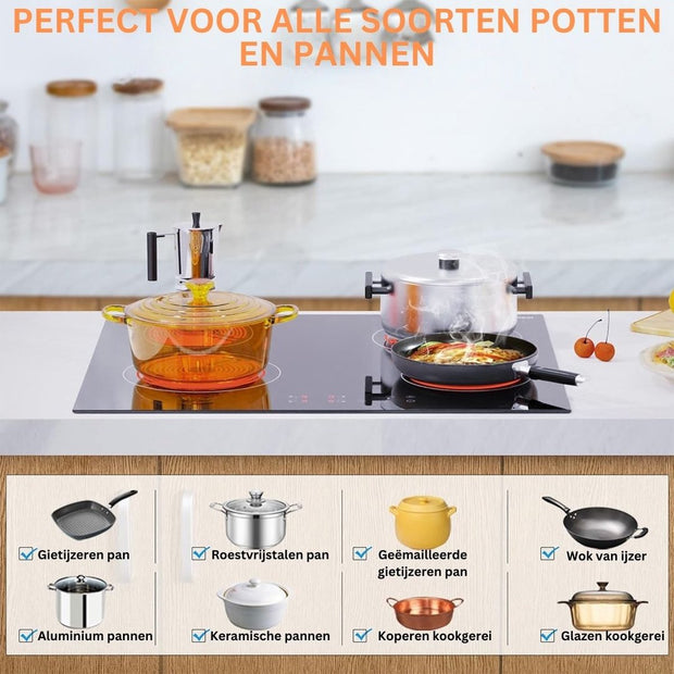 Elektrische Kookplaat 4 Pits - Elektrische Kookplaat 4 Branders - Keramische Kookplaat met Stekker - Zwart