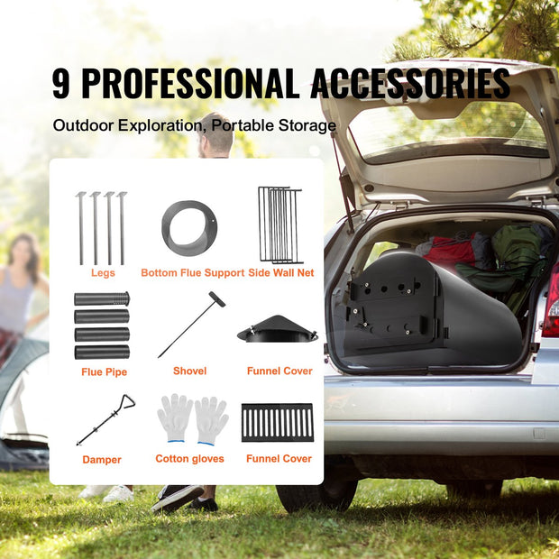 Draagbare Houtkachel - Camping Hot Tent BBQ-oven Buiten met Pijpen - Kamergrootte 55 x 33 x 29,5 cm