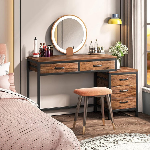 Bureau - Bureau met 5 Schakelbare Ladekast - Computerbureau - Computer Tafel - Bureautafel Bruin - 130 x 45 x 82 cm