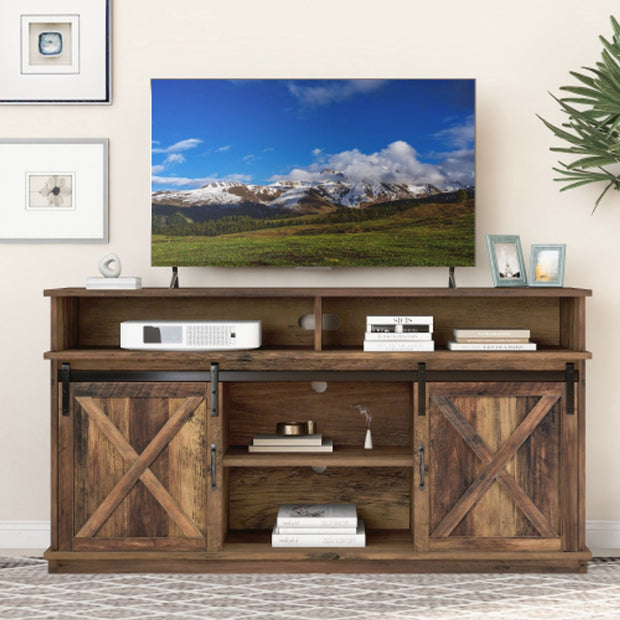 Grote Tv-Kast - Dressoir Entertainmentcentrum - met 2 Klassieke Schuifdeuren - Verstelbare Planken - voor Woonkamer - Eetkamer - Boerderijontwerp - 148x40x78cm