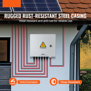 Solar PV-Combinatorbox, 6-Snaar, 15A - Stalen Behuizing - met Bliksembeveiliging - 15A DC - Zekeringen en een Stroomonderbreker Ondersteunt - IP65 Stof- en Waterbarrière - voor Zonne-Energiesystemen op en Buiten het Elektriciteitsnet