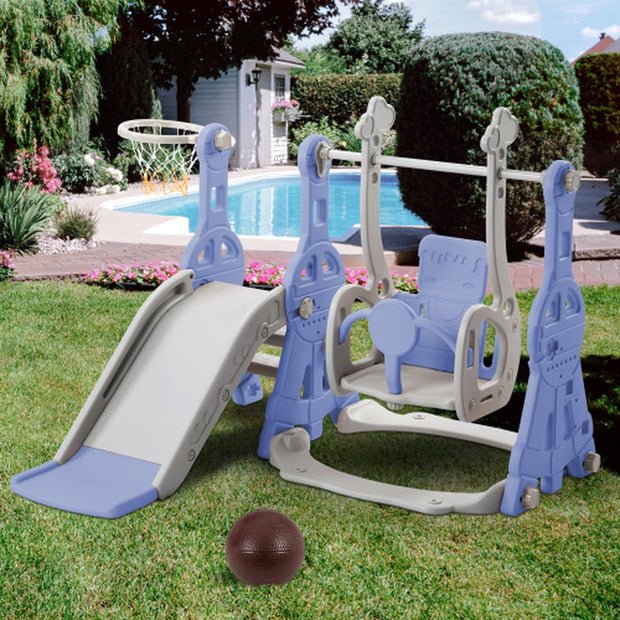 Glijbaan - Binnen en buiten - Baby - 1 jaar tot 3 jaar - BPA-vrij - Speeltoren 4 in 1 - Blauw/Grijs