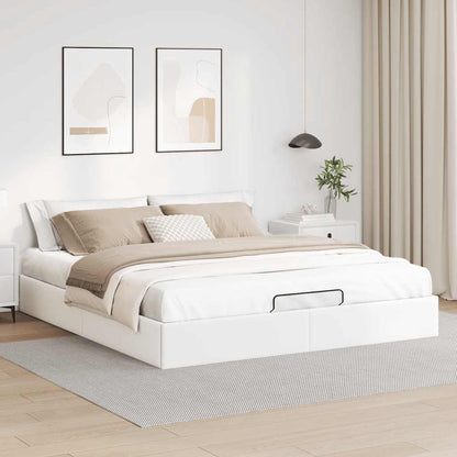 Bedframe 160x200 cm - Wit Kunstleer Bed Frame - Boxspring - Tweepersoonsbed - Slaapcomfort - Modern Design