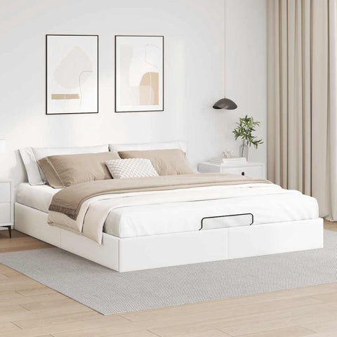 Bedframe 160x200 cm - Wit Kunstleer Bed Frame - Boxspring - Tweepersoonsbed - Slaapcomfort - Modern Design