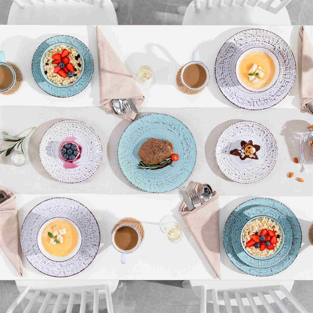 Luxe Serviesset- 32 delig – 8 persoons – Porselein - Bordenset – Dinner platen – Dessertborden - Kommen - Mokken - Wit & Blauw