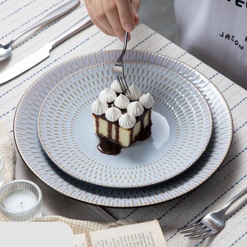 Serviesset – 32 delig – 8 persoons –Porselein - Luxe – Bordenset – Dinner platen – Dessertborden - Kommen - Mokken - Set - Grijs - Pluvo