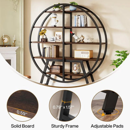 Boekenkast - Bruin - Rond - Vrijstaande Kast - Decoratieve Plank - Boekenrek- Boekenkast Kind