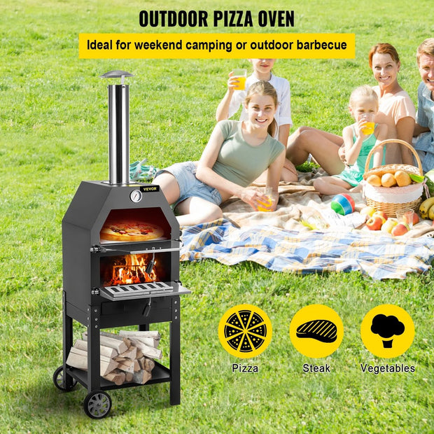 BBQ - Pizza oven - 2-in-1 - Houtoven - Pizzasteen - Houtskool BBQ - 45.8x46.4x141.8 cm