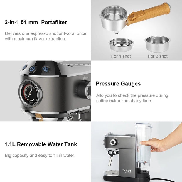 Espressoapparaat - Professionele Kwaliteit - 20 Bar - Semi-automatisch - Melkopschuimer - Inclusief Koffiemolen - Barista - Espresso - Cappuccino - Latte en Mocha