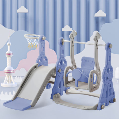 Glijbaan - Binnen en buiten - Baby - 1 jaar tot 3 jaar - BPA-vrij - Speeltoren 4 in 1 - Blauw/Grijs