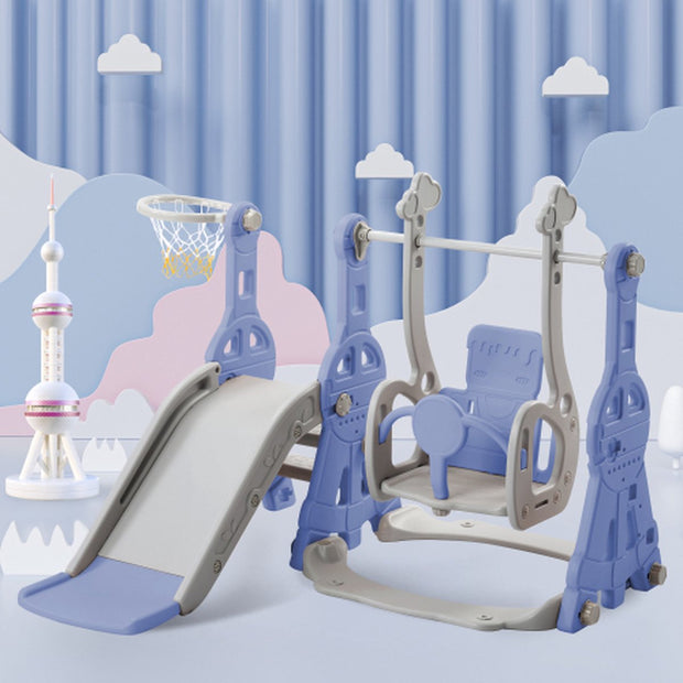 Glijbaan - Binnen en buiten - Baby - 1 jaar tot 3 jaar - BPA-vrij - Speeltoren 4 in 1 - Blauw/Grijs
