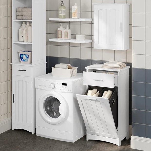 \Wasmand Met Deksel - Wit - Wasmand 3 Vakken - Wasmanden - Uitklapbaar - Kledingkast