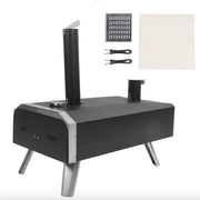 Pizzaoven - Hout gestookte oven - Buiten - Buitenkeuken - Buitenoven - Hout gestookt - RVS - Zwart - 12" pizza's