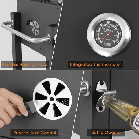 Houtskool BBQ Grillwagen - In Hoogte Verstelbaar - Met Deksel en Thermometer - 113x53,5x100 cm - Voor Camping en Tuin