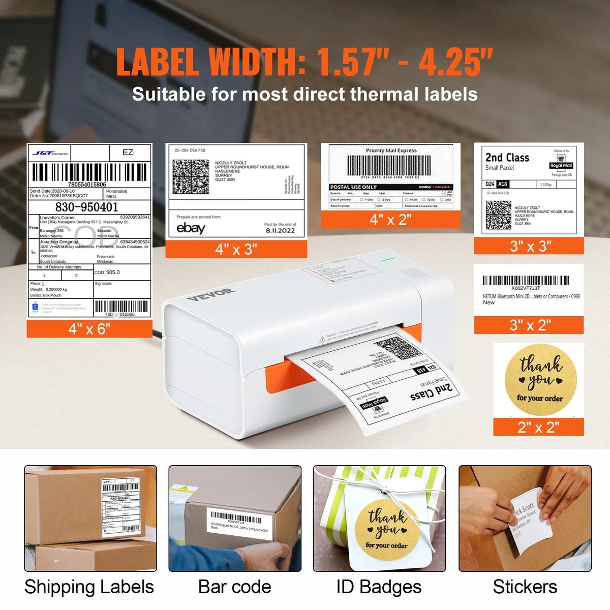 Label Printer - Label Maker - Label Writer - Receipt Printer - USB - 203DPI - 60 Labels Per Minute - 150 mm/sec - Shipping Label Printer - White
