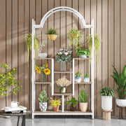 Plantenrek - Plantenstandaard - Plantenrek voor Binnen en Buiten - Plantenrek met 5 Niveaus en 8 S-haken - Wit - 100 x 30 x 190 cm