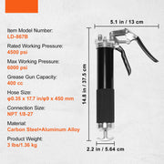 Handmatig Vetspuit - Koolstofstaal & Aluminiumlegering - Maximale Werkdruk 6000 PSI - Capaciteit 13 OZ - Hendelontwerp Waarmee - Vetspuit Voor Zwaar Gebruik - 37.5x13x5.64cm - Oranje