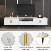 Modern Tv-kast - in Wit - Met een Uniek Patroon - 200x40x46cm - voor Televisie tot 80 inch - Twee Deuren - Kabelbeheer