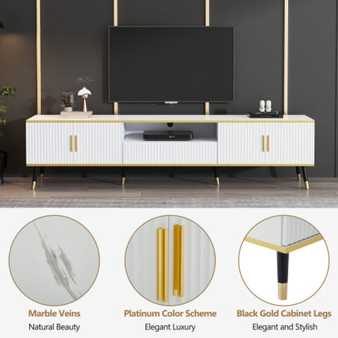 Modern Tv-kast - in Wit - Met een Uniek Patroon - 200x40x46cm - voor Televisie tot 80 inch - Twee Deuren - Kabelbeheer