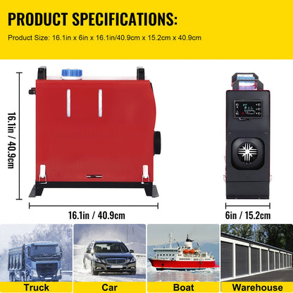 Diesel Standkachel - 5KW 12V - Luchtverwarmer - met Intelligente LCD-monitor en Afstandsbediening - Auto Heater - Voor Auto's - Bussen - Campers - Vrachtwagens - Technische Voertuigen
