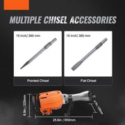 Breekhamer - Elektrische Sloophamer - 360° - 2200W- Verstelbare Handgreep - met 2 Beitelset - Voor Beton en Blokken