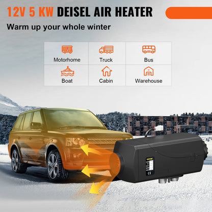 Diesel Standkachel - 5KW - 12V - Luchtverwarmer met LCD Schakelaar - Brandstofverbruik - Autoverwarming - Auto Heater - voor Auto's, Bussen, Campers, Vrachtwagens, Technische Voertuig - Zwart