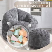 Zitzak met Voetensteun - Loungestoel met Hoge Druk Schuimvulling - Beanbag Ergonomisch Ontwerp - Chenille Stof – 89x88x76 cm - Grijs