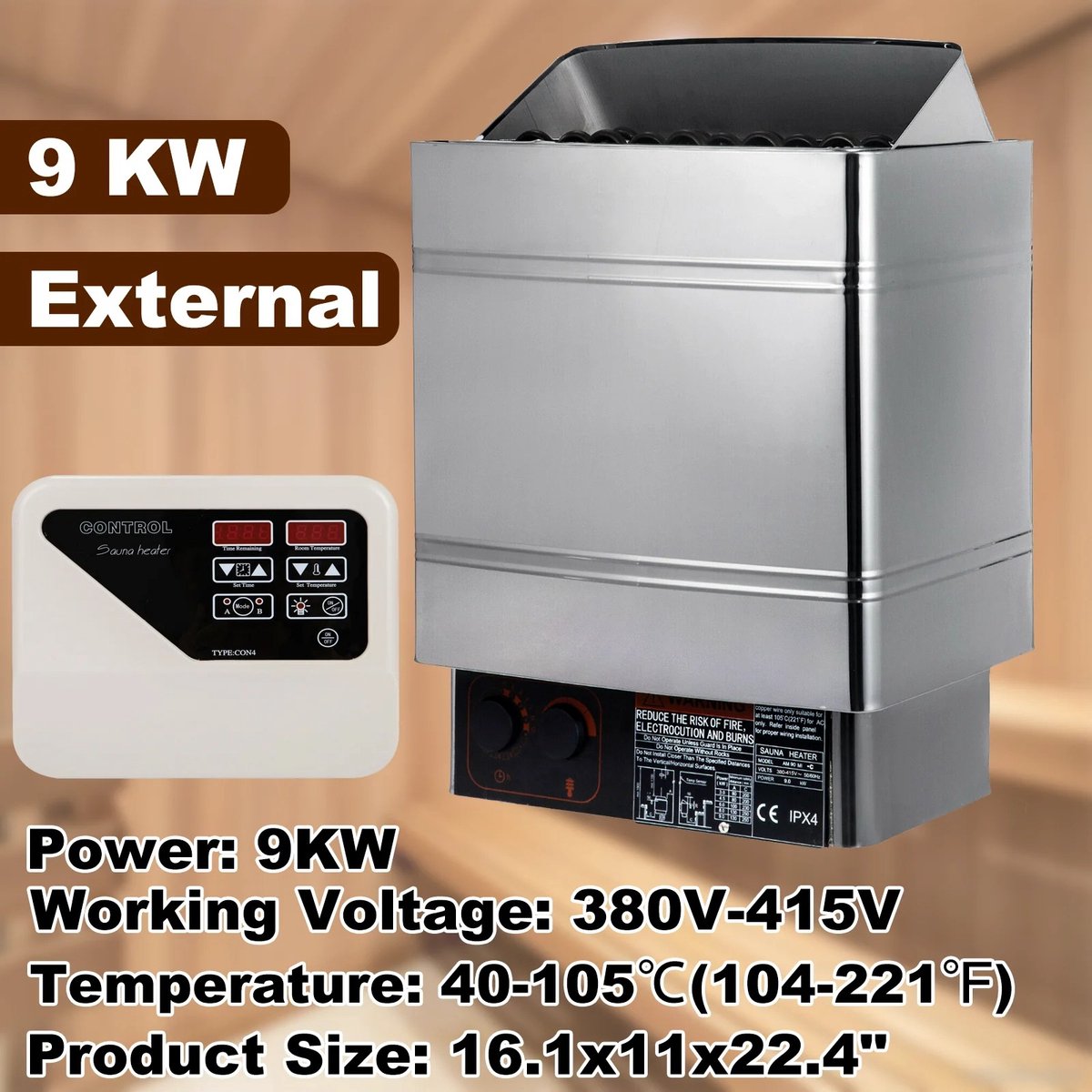 Elektrische Saunakachel - Kachel Externe/Interne Controller - 9KW - Oververhitting Bescherming - Spa Sauna Stoomgenerator