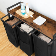 Laundry Basket With 3 Compartments - Capacity 120 Liters - Laundry Basket With Shelf And Pull-Out Bags - Laundry Sorter For Utility Room Bedroom Bathroom Dormitory - Black