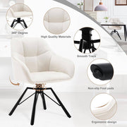 Draaibare eetkamerstoel - Fluwelen Beklede Stoel - Brede Zitting - Ergonomisch Ontwerp - 58.5cm x 82.5cm x 54.5cm - Wit