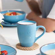 Luxe Serviesset- 16 Delig – 4 Persoons – Keramiek - Bordenset – Dinnerplaten – Dessertborden - Kommen - Mokken - Aquablauw