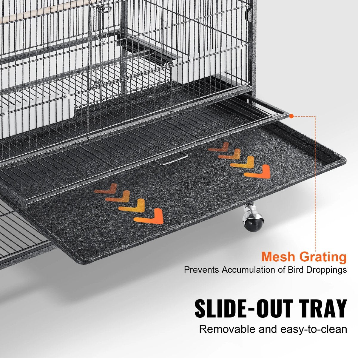 Vogelkooi - Parkietenkooi - Papegaaienkooi - Op wieltjes - Geschikt voor 2 tot 3 grote en grote vogels - Antislip - Met verwijderbare lade - Geschikt voor binnen en buiten - 79 x 51 x 132 cm