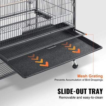 Vogelkooi - Parkietenkooi - Papegaaienkooi - Op wieltjes - Geschikt voor 2 tot 3 grote en grote vogels - Antislip - Met verwijderbare lade - Geschikt voor binnen en buiten - 79 x 51 x 132 cm