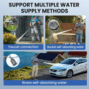 Pressure Washer - High Pressure Sprayer - 3 Gears - Cordless - Full Set - Foam Spray - 6in1 Adjustable Nozzle - 5meter Hose - 5 Accessories - 2x Battery Included - 60Bar - 10L/M - 10meter Range - 21V Battery - Black