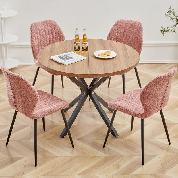 Eetkamerstoelen set van 4 - Rugleuning - Fauteuil - Woonkamerstoelen - Kuipstoelen - Comfi Linnen Stof - Gewatteerde zitting - Metalen poten - Roze