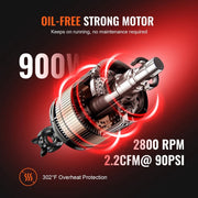 Luchtcompressor - Stille Luchtcompressor - 900W - 70Db - 2800RPM - Luchtblazer - Bandenpomp - Olievrij