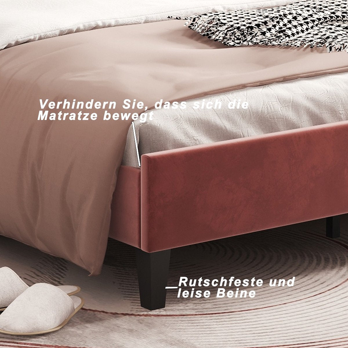 Bed Eenpersoonsbed 90x200 cm met fluwelen bloemvormig hoofdeinde voor volwassenen en kinderen Rood